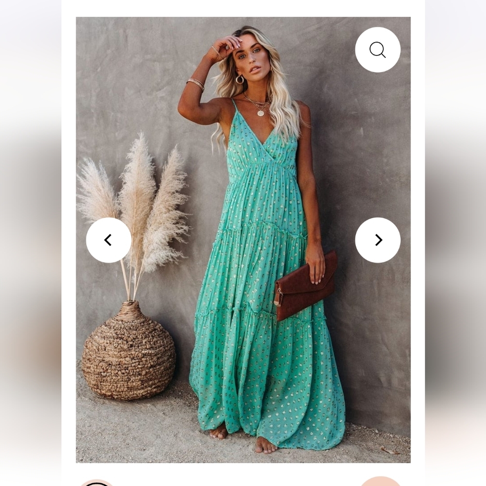 Boho Beach Hut Elegant Green Maxi Dress